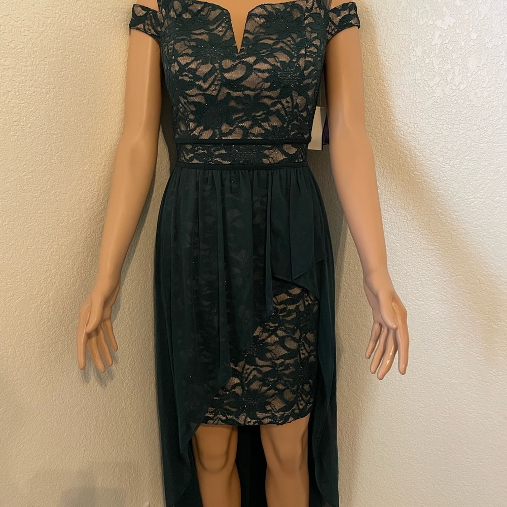Dark Green Lace High-Low Cocktail Dress